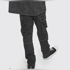 Straight Leg Contrast Stitch Cargo Pants
